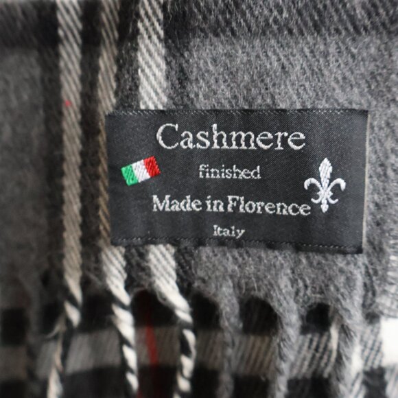 Mens Cashmere Plaid Scarf - Made in Italy -  Grey - Picture 2 of 4